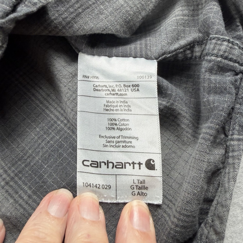 Carhartt Button Down Mens Shirt LT Large Tall Gray Plaid Relaxed Fit Workwear - Picture 7 of 8